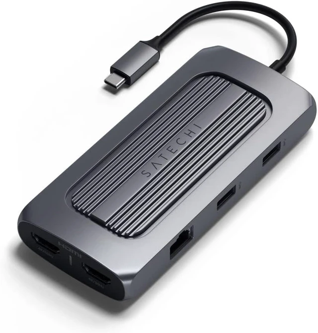 Alt view image 3 of 4 - Satechi MX USB-C Multiport Adapter, 2X 4K HDMI, 100W PD Charging, Ethernet
100W PD charging, USB-C and 2 USB-A data ports, Ethernet, micro/SD card readers, for MacBook, Windows