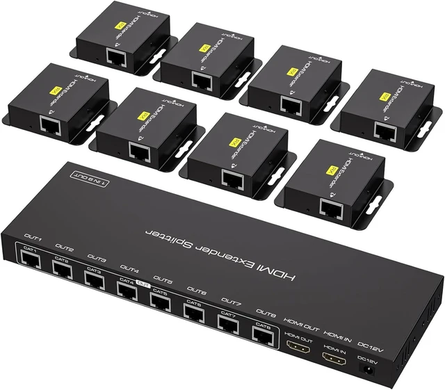Main image of VPFET HDMI Extender Splitter Over Ethernet 1 in 8 Out Cat5e or 6 Up to 165FT 50m HD1080P 60Hz 3D with Port Loop Out Support EDID POC Suitable for Projection Exhibition Presentations