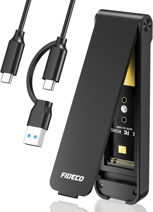 Main image of FIDECO M.2 NVMe SSD Enclosure, M.2 NVMe to USB Adapter, USB 3.2 Gen 2 (10Gbps) SSD Reader for M & M+B Key, Sandwich Style Design, Tool-Free Installation, Support UASP and Trim