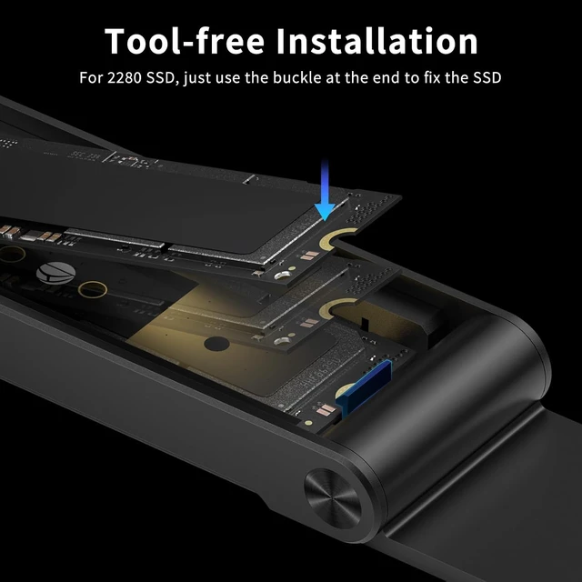 Alt view image 2 of 7 - FIDECO M.2 NVMe SSD Enclosure, M.2 NVMe to USB Adapter, USB 3.2 Gen 2 (10Gbps) SSD Reader for M & M+B Key, Sandwich Style Design, Tool-Free Installation, Support UASP and Trim