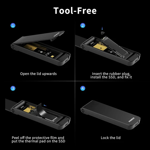 Alt view image 7 of 7 - FIDECO M.2 NVMe SSD Enclosure, M.2 NVMe to USB Adapter, USB 3.2 Gen 2 (10Gbps) SSD Reader for M & M+B Key, Sandwich Style Design, Tool-Free Installation, Support UASP and Trim