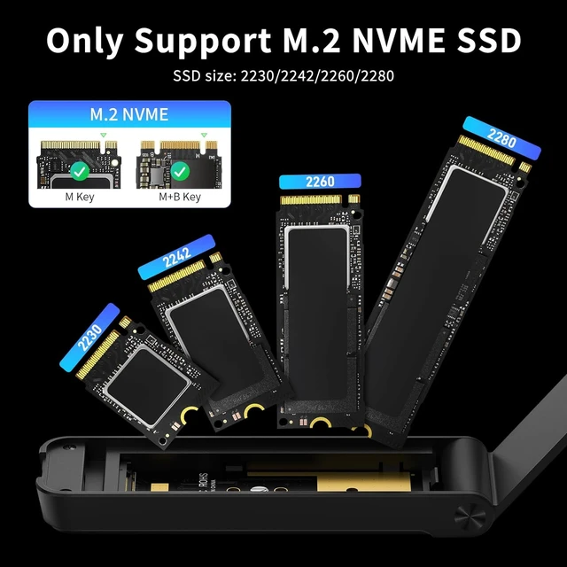 Alt view image 3 of 7 - FIDECO M.2 NVMe SSD Enclosure, M.2 NVMe to USB Adapter, USB 3.2 Gen 2 (10Gbps) SSD Reader for M & M+B Key, Sandwich Style Design, Tool-Free Installation, Support UASP and Trim