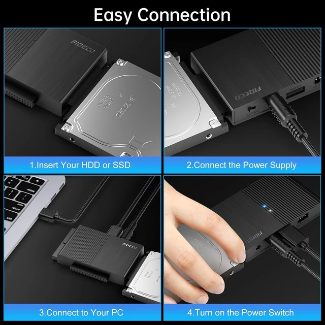 Alt view image 2 of 7 - FIDECO USB 3.0 to SATA or IDE Adapter for 2.5/3.5 inch SATA IDE Hard Drive
Simultaneous Connection of 1 SATA, 2.5" IDE, and 3.5" IDE, 5Gbps High Speed, 12V Power Adapter, up to 24TB, Plug and Play