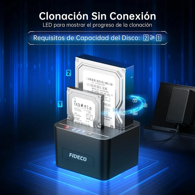 Alt view image 3 of 7 - FIDECO External Hard Drive Docking Station, Hard Drive Dock for 2.5 and 3.5 inch SATA HDD SSD, HDD Docking Station with Dual Bay, USB 3.0 Hard Drive Reader, Support Offline Clone and UASP