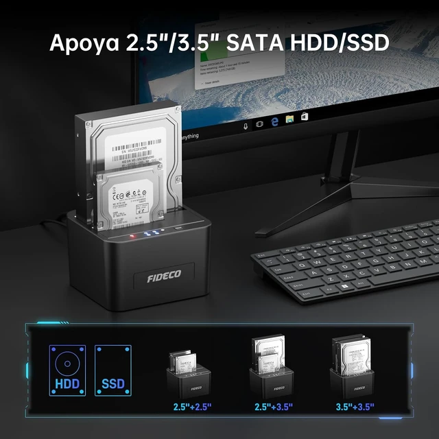 Alt view image 7 of 7 - FIDECO External Hard Drive Docking Station, Hard Drive Dock for 2.5 and 3.5 inch SATA HDD SSD, HDD Docking Station with Dual Bay, USB 3.0 Hard Drive Reader, Support Offline Clone and UASP