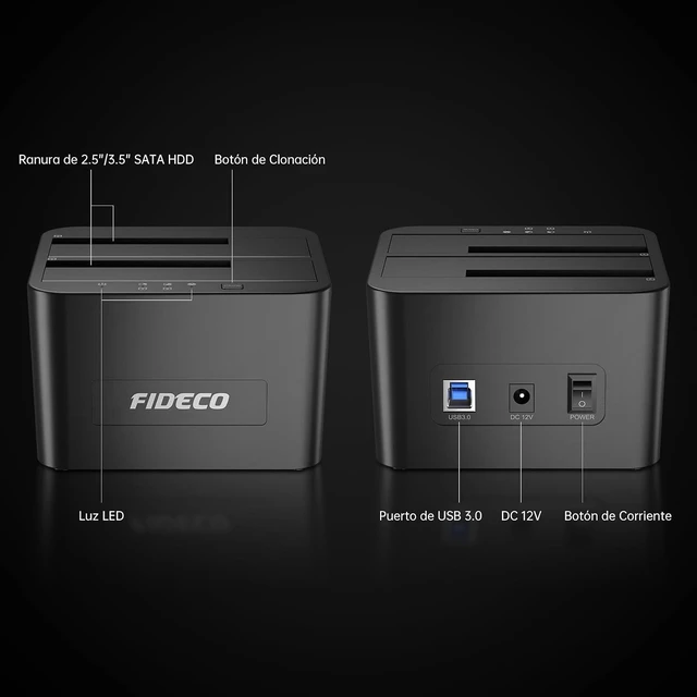 Alt view image 4 of 7 - FIDECO External Hard Drive Docking Station, Hard Drive Dock for 2.5 and 3.5 inch SATA HDD SSD, HDD Docking Station with Dual Bay, USB 3.0 Hard Drive Reader, Support Offline Clone and UASP