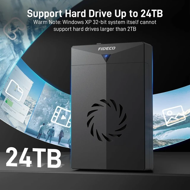 Alt view image 5 of 7 - FIDECO Hard Drive Enclosure for 3.5 or 2.5 inch SATA HDD SSD, SATA to USB Adapter with Cooling Fan, External HDD Enclosure with 12V Power Adapter, Support UASP, Tool-Free, Plug and Play