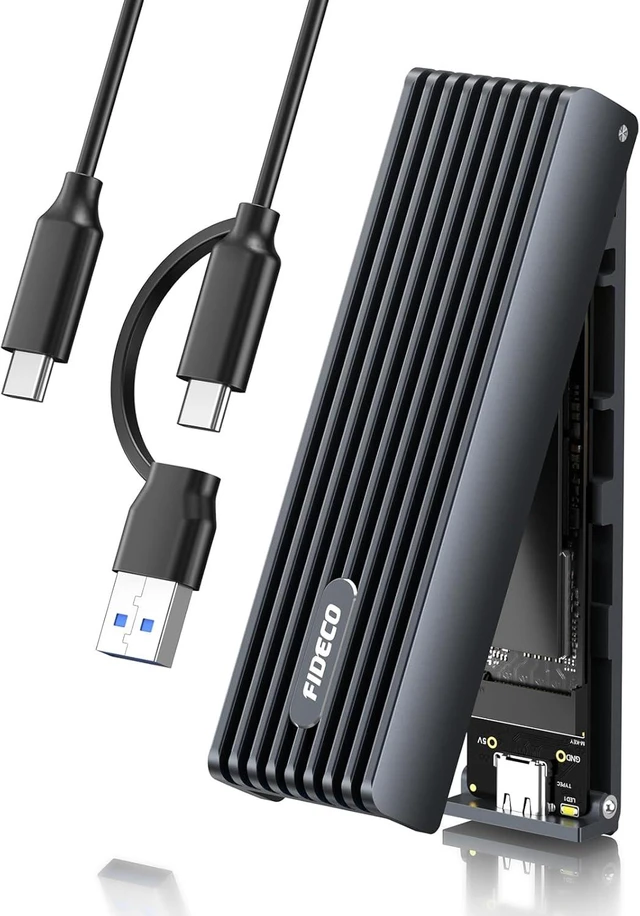 Main image of FIDECO M.2 NVMe Enclosure, USB 3.2 Gen 2, 10Gbps NVMe SSD Enclosure, PCIe Adapter for M & M+B Key, Support UASP and Trim, Full Aluminum Alloy Body, Sandwich Style Design, Tool-Free Installation