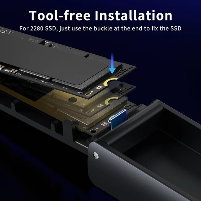 Alt view image 2 of 7 - FIDECO M.2 NVMe Enclosure, USB 3.2 Gen 2, 10Gbps NVMe SSD Enclosure, PCIe Adapter for M & M+B Key, Support UASP and Trim, Full Aluminum Alloy Body, Sandwich Style Design, Tool-Free Installation