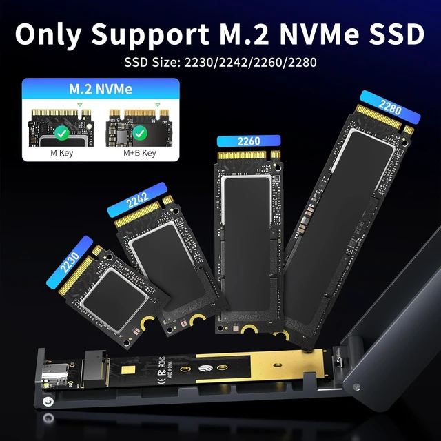 Alt view image 6 of 7 - FIDECO M.2 NVMe Enclosure, USB 3.2 Gen 2, 10Gbps NVMe SSD Enclosure, PCIe Adapter for M & M+B Key, Support UASP and Trim, Full Aluminum Alloy Body, Sandwich Style Design, Tool-Free Installation