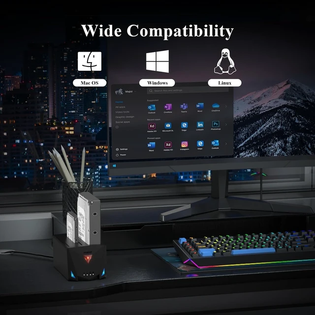Alt view image 2 of 7 - FIDECO USB 3.2 Gen 1 to Hard Drive Docking Station, Hard Drive Dock for 2.5 or 3.5 inch SATA I/II/III HDD SSD with Hard Drive Duplicator/Offline Clone Function and 2 USB Cables, Support UASP