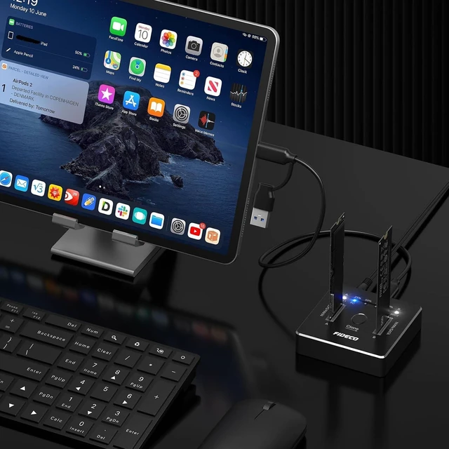 Alt view image 7 of 7 - FIDECO M.2 NVMe SATA SSD Cloner Dock, USB 3.2 Gen 2 X 2, 20Gbps Dual NVMe SATA SSD Enclosure, M.2 Duplicator Cloner, Support Offline Clone, UASP and Trim, Aluminum Design