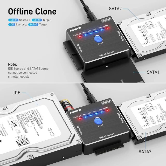 Alt view image 2 of 7 - FIDECO SATA/IDE to USB 3.0 Adapter, Hard Drive Adapter Cable for Universal 2.5/3.5 Inch IDE/SATA External HDD SSD, 5.25-Inch DVD-ROM/CD-ROM/CD-RW, Support Offline Clone