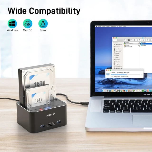 Alt view image 4 of 7 - FIDECO Hard Drive Docking Station, USB 3.0 Aluminum Hard Drive Docking Stations 2.5"/3.5" SATA HDD SSD, TF Card Reader and SD Card Reader, Offline Clone Support