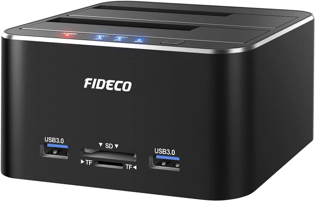 Main image of FIDECO Hard Drive Docking Station, USB 3.0 Aluminum Hard Drive Docking Stations 2.5"/3.5" SATA HDD SSD, TF Card Reader and SD Card Reader, Offline Clone Support