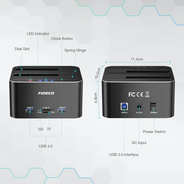 Alt view image 7 of 7 - FIDECO Hard Drive Docking Station, USB 3.0 Aluminum Hard Drive Docking Stations 2.5"/3.5" SATA HDD SSD, TF Card Reader and SD Card Reader, Offline Clone Support