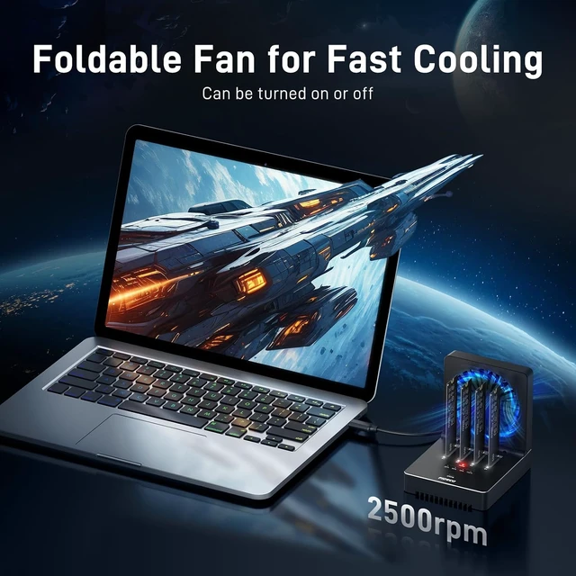 Alt view image 5 of 7 - FIDECO M.2 NVMe Cloner Eraser, 4-Bay SSD Cloner Dock, Foldable Cooling Fan
40Gbps (4X 10Gbps, 2X 20Gbps) NVMe Duplicator, Support Offline Clone and Offline Data Eraser, Protect Privacy