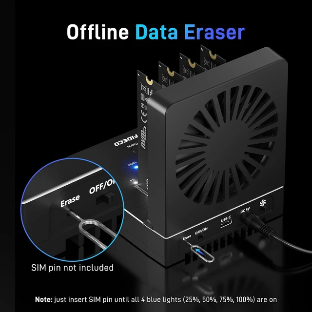 Alt view image 2 of 7 - FIDECO M.2 NVMe Cloner Eraser, 4-Bay SSD Cloner Dock, Foldable Cooling Fan
40Gbps (4X 10Gbps, 2X 20Gbps) NVMe Duplicator, Support Offline Clone and Offline Data Eraser, Protect Privacy