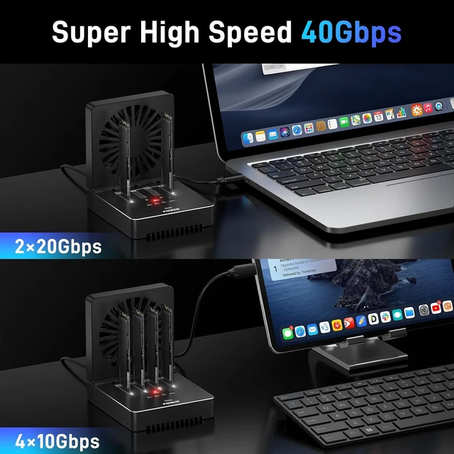 Alt view image 7 of 7 - FIDECO M.2 NVMe Cloner Eraser, 4-Bay SSD Cloner Dock, Foldable Cooling Fan
40Gbps (4X 10Gbps, 2X 20Gbps) NVMe Duplicator, Support Offline Clone and Offline Data Eraser, Protect Privacy