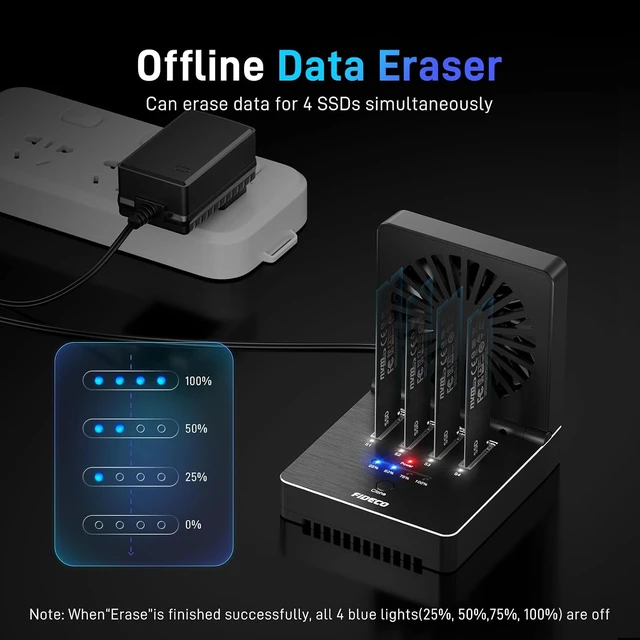 Alt view image 3 of 7 - FIDECO M.2 NVMe Cloner Eraser, 4-Bay SSD Cloner Dock, Foldable Cooling Fan
40Gbps (4X 10Gbps, 2X 20Gbps) NVMe Duplicator, Support Offline Clone and Offline Data Eraser, Protect Privacy