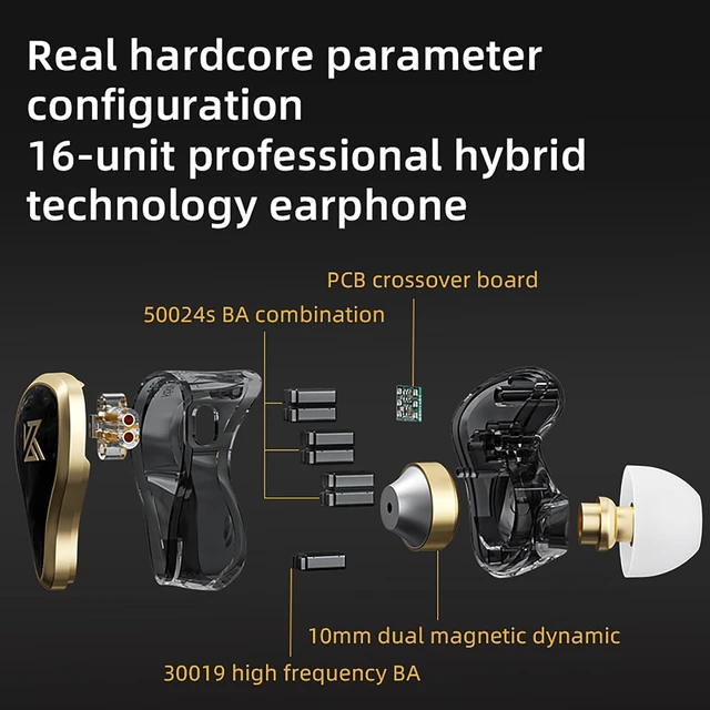 Alt view image 7 of 7 - CCA KZ AS16 PRO in Ear Monitor Headphones 16BA Balanced Armature Drivers HiFi IEM Earphones High Clarity Gaming Earbuds for Musicians Singers Audiophile Dj Drummers no mic KZ ZAS Black