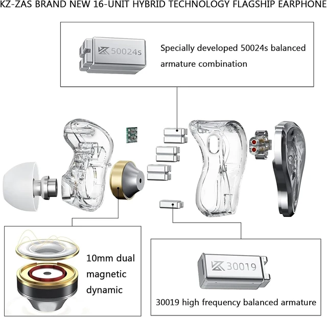 Alt view image 7 of 7 - CCA KZ AS16 PRO in Ear Monitor Headphones 16BA Balanced Armature Drivers HiFi IEM Earphones High Clarity Gaming Earbuds for Musicians Singers Audiophile Dj Drummers no mic KZ ZAS Silver