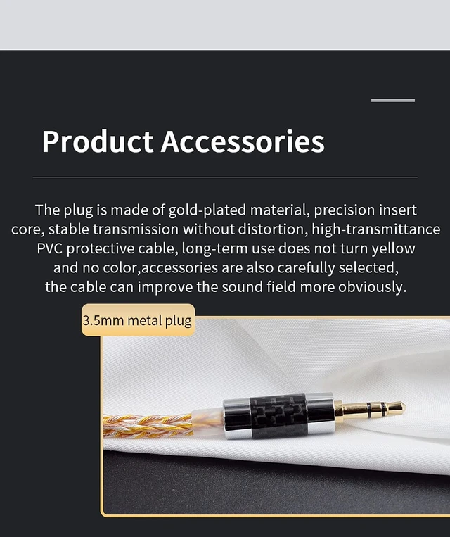 Alt view image 6 of 14 - CCA Gold Silver Plated IEM Cable, Upgrade Headphone Wire for KZ ZS10 PRO/ZSN Pro X/ZSN PRO/ZSX/ZSN/AS12/AS16/ZAX/DQ6 C12/CA16/CA4/NRA