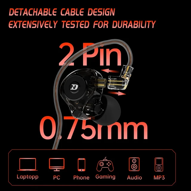Alt view image 2 of 7 - CCA ND Leo IEM Earbuds, 10mm Custom Dynamic Driver in Ear Monitor Headphones, Dual-Mode Tuning Music & Gaming Earbuds for Gamers Musicians Singer dj Without Mic 3.5mm Black