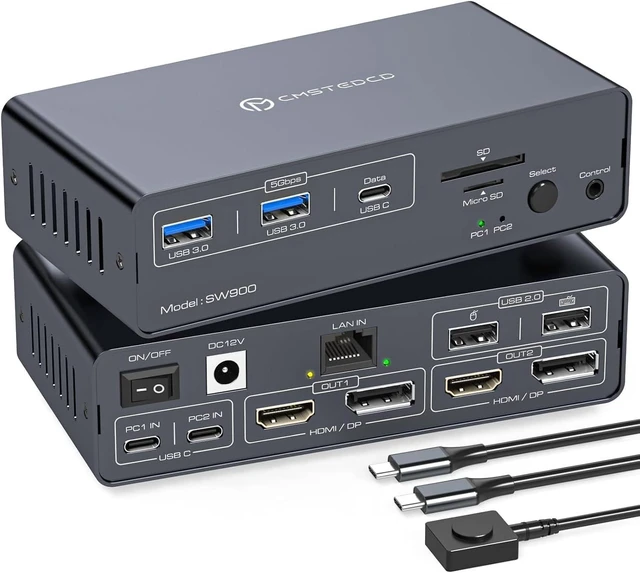 Main image of Thunderbolt 4 kvm Switch Docking Station for 2 Monitors 2 Laptops/Macbooks
Extended Dual 4K@60Hz Display with Displaylink USB C 3.2 kvm switches 2 Projector with HDMI and Displayport Out