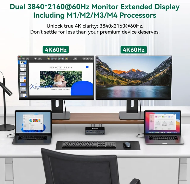 Alt view image 4 of 7 - Thunderbolt 4 kvm Switch Docking Station for 2 Monitors 2 Laptops/Macbooks
Extended Dual 4K@60Hz Display with Displaylink USB C 3.2 kvm switches 2 Projector with HDMI and Displayport Out