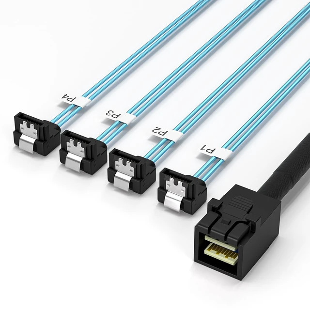 Alt view image 2 of 7 - Internal HD Mini SAS to 7PIN SATA Right Angle Cable,1.6ft SFF-8643 Host to 4X SATA Target Cable Compatible with Raid Controller Hard Drive 1.6Feet SFF-8643 to 4X SATA Straight to Right Angle