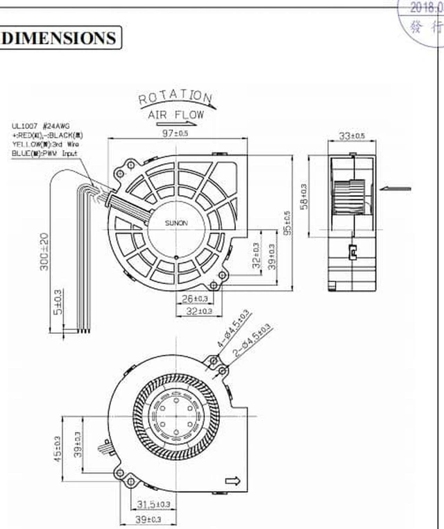 Alt view image 4 of 5 - Blower Fan 97mm PWM 9733 DC 12V 42.00W Original Sunon PF97331BX-B00C-S99 6800RPM High Speed Air Flow Extractor