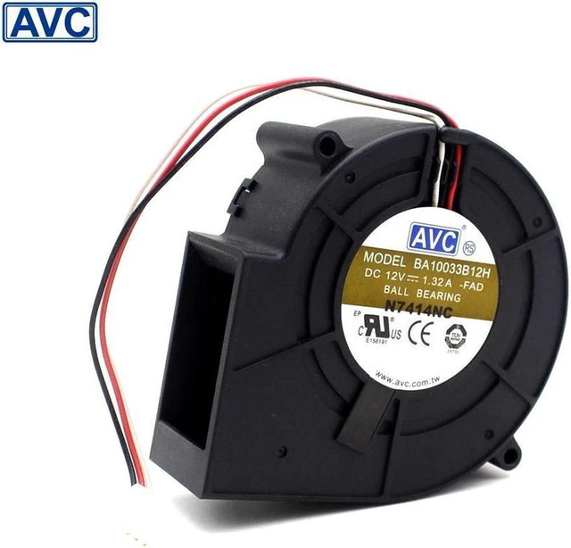 Alt view image 3 of 6 - AVC 9733 DC 12V 1.32A BA10033B12H 3 wire turbine cooling fan blower