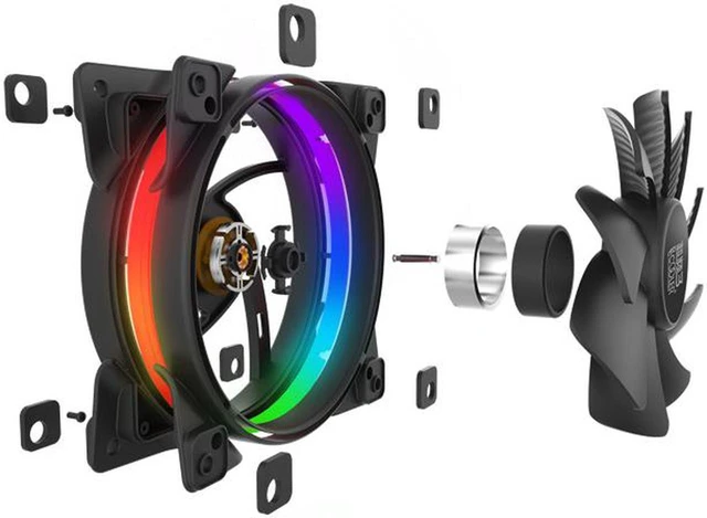 Alt view image 4 of 5 - 120mm Double HALO 3PIN RGB 4PIN PWM Quiet Fan For Computer Case Cooling CPU cooler Water cooling Replace Fan