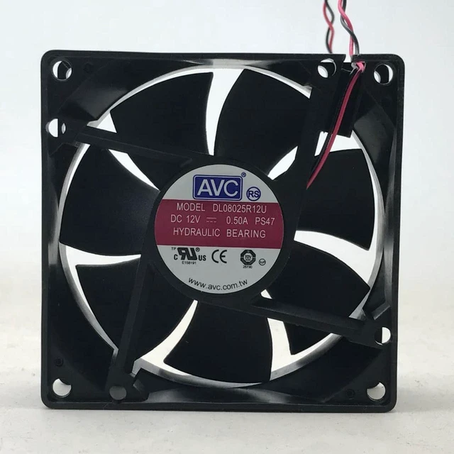 Main image of AVC 8025 80mm x 80mm x 25mm DL08025R12U Hydraulic Bearing Cooler Cooling Fan 12V 0.50A 2Wire 2Pin Connector
