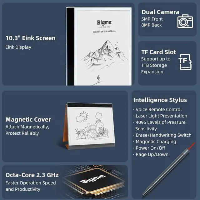Alt view image 5 of 7 - Bigme inkNote ePaper Tablet 10.3" with Smart Pen and Dual Cameras, Android 11, 6GB+128GB, E-Ink Screen