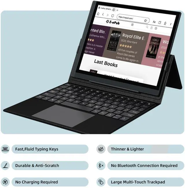 Alt view image 2 of 7 - Bigme Keyboard Case with Trackpad for B1051 Series E-Reader Tablet - Adjustable Multi-Angle Stain Resistant Design, Enlarged Keycaps, Easy Connection, Secure Form-Fit Protection - Black