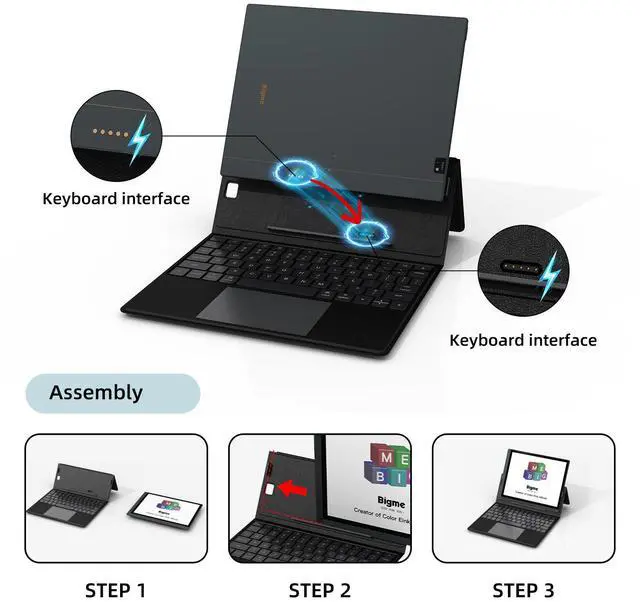Alt view image 5 of 7 - Bigme Keyboard Case with Trackpad for B1051 Series E-Reader Tablet - Adjustable Multi-Angle Stain Resistant Design, Enlarged Keycaps, Easy Connection, Secure Form-Fit Protection - Black