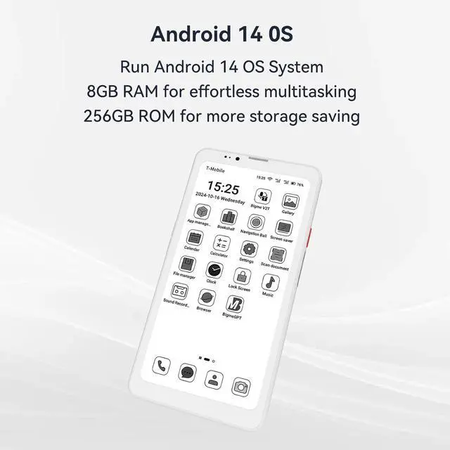 Alt view image 4 of 7 - Bigme HiBreak Pro 6.13" Epaper Cell Phone with Android 14 OS - 8GB RAM, 256GB Storage, 5G Dual SIM, GPS, and Dual Cameras for Enhanced Productivity and Connectivity