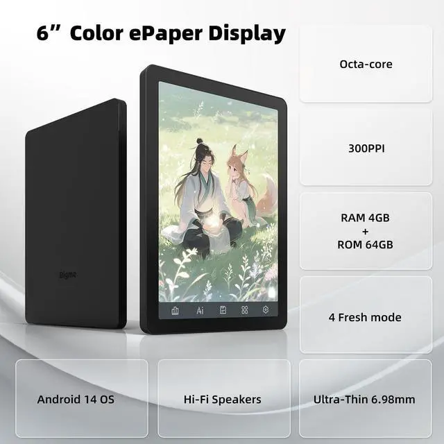 Alt view image 2 of 7 - Bigme B6 6-Inch Color E-Paper Tablet Android 14 Reader with 4GB+64GB Storage