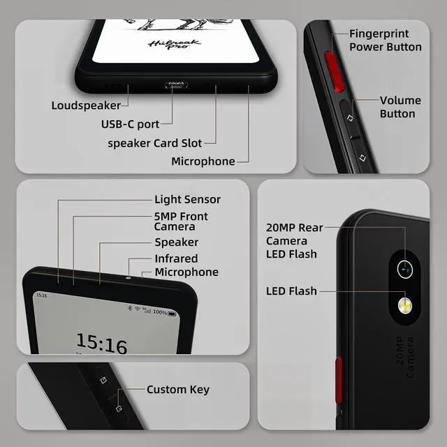 Alt view image 2 of 6 - Bigme HiBreak Pro 6.13" Epaper Cell Phone with Android 14 OS - 8GB RAM, 256GB Storage, 5G Dual SIM, GPS, and Dual Cameras for Enhanced Productivity and Connectivity Black
