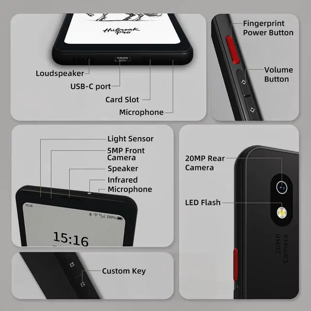 Alt view image 3 of 6 - Bigme HiBreak Pro 6.13" Epaper Cell Phone with Android 14 OS - 8GB RAM, 256GB Storage, 5G Dual SIM, GPS, and Dual Cameras for Enhanced Productivity and Connectivity Black