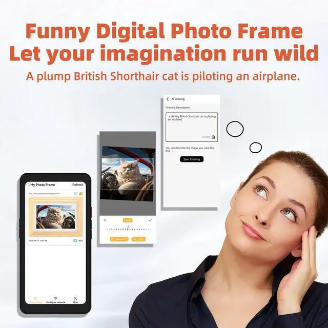 Alt view image 4 of 5 - Bigme F7 Smart Digital Photo Frame, ePaper Photo Frame with 7.5 Inch HD Color E-Ink Display, Support Mobile App WiFi Sharing, Calender & Sync Reminders, Long Battery Life, Beech