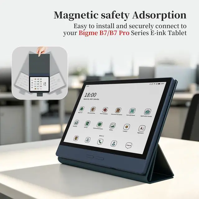 Alt view image 2 of 7 - Bigme B7/B7 Pro 7" E-Reader Case, PU Leather Folio Cover with Auto Sleep/Wake, Shockproof Book-Style Protective Case for Bigme B7 Color Ebook Reader