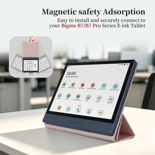 Alt view image 2 of 7 - Bigme B7/B7 Pro 7" E-Reader Case, PU Leather Folio Cover with Auto Sleep/Wake, Shockproof Book-Style Protective Case for Bigme B7 Color Ebook Reader Pink
