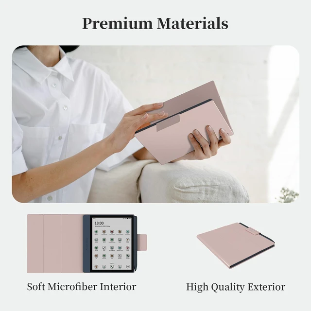 Alt view image 7 of 7 - Bigme B7/B7 Pro 7" E-Reader Case, PU Leather Folio Cover with Auto Sleep/Wake, Shockproof Book-Style Protective Case for Bigme B7 Color Ebook Reader Pink