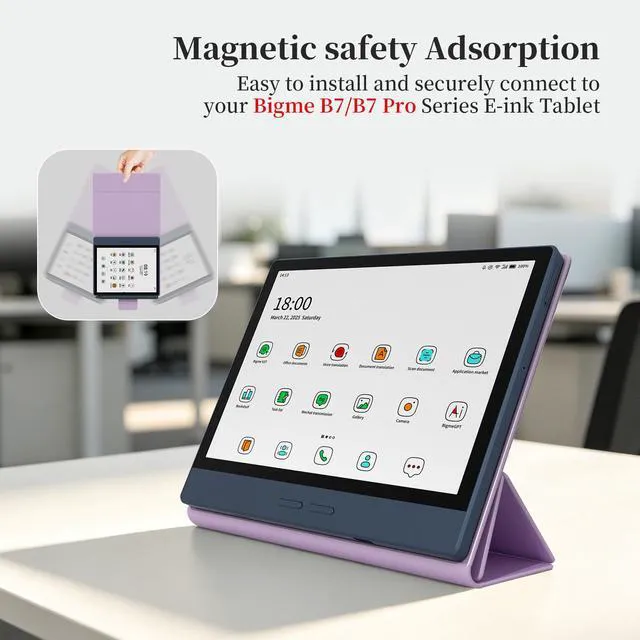 Alt view image 2 of 7 - Bigme B7/B7 Pro 7" E-Reader Case, PU Leather Folio Cover with Auto Sleep/Wake, Shockproof Book-Style Protective Case for Bigme B7 Color Ebook Reader Purple