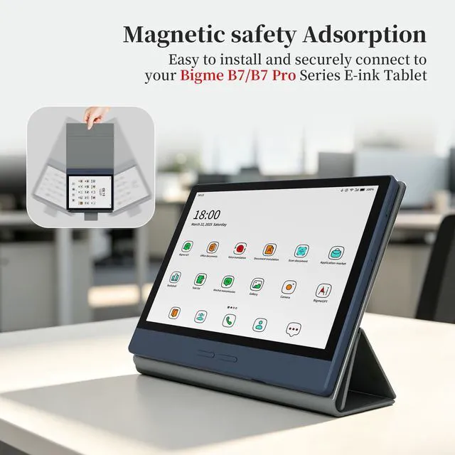 Alt view image 2 of 7 - Bigme B7/B7 Pro 7" E-Reader Case, PU Leather Folio Cover with Auto Sleep/Wake, Shockproof Book-Style Protective Case for Bigme B7 Color Ebook Reader Gray