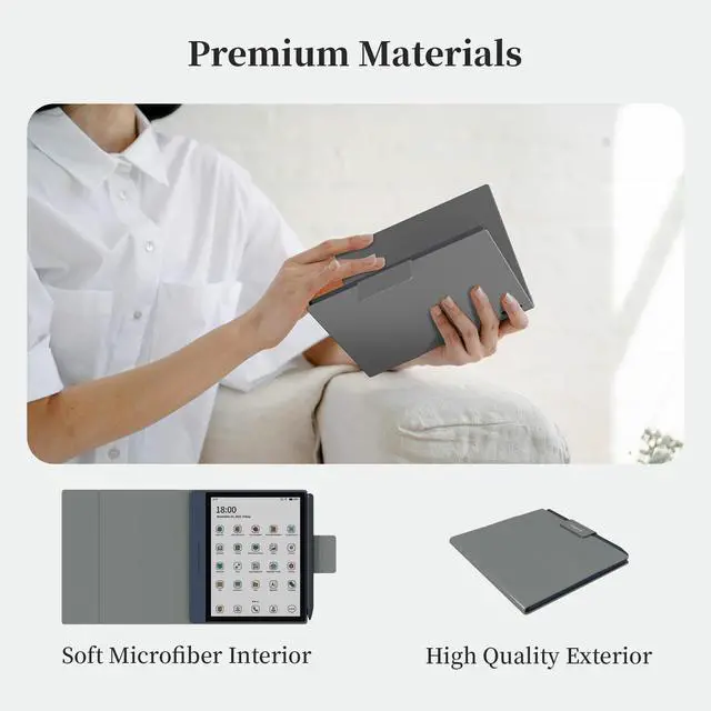Alt view image 7 of 7 - Bigme B7/B7 Pro 7" E-Reader Case, PU Leather Folio Cover with Auto Sleep/Wake, Shockproof Book-Style Protective Case for Bigme B7 Color Ebook Reader Gray