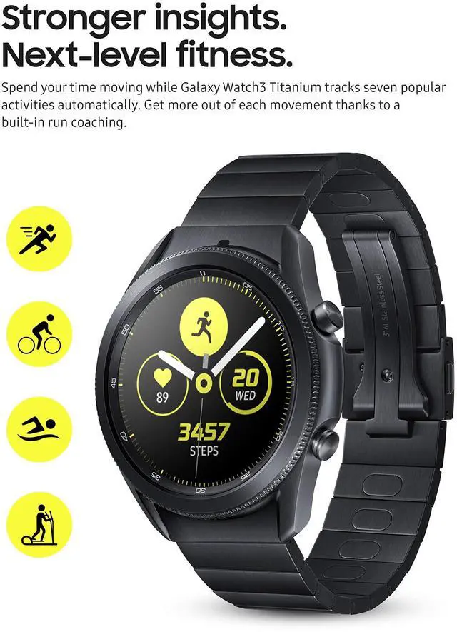 Alt view image 6 of 7 - Samsung Galaxy Watch 3 Titanium Smartwatch 45mm Bluetooth Mystic Black - SM-R840NTKAXAR - Very Good Condition (B Grade)